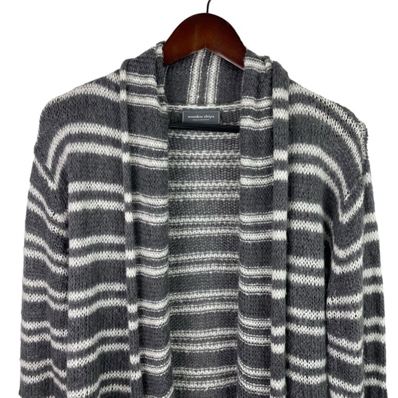 Wooden Ships | Gray White Stripe Light Cardigan Sweater - Picture 2 of 7